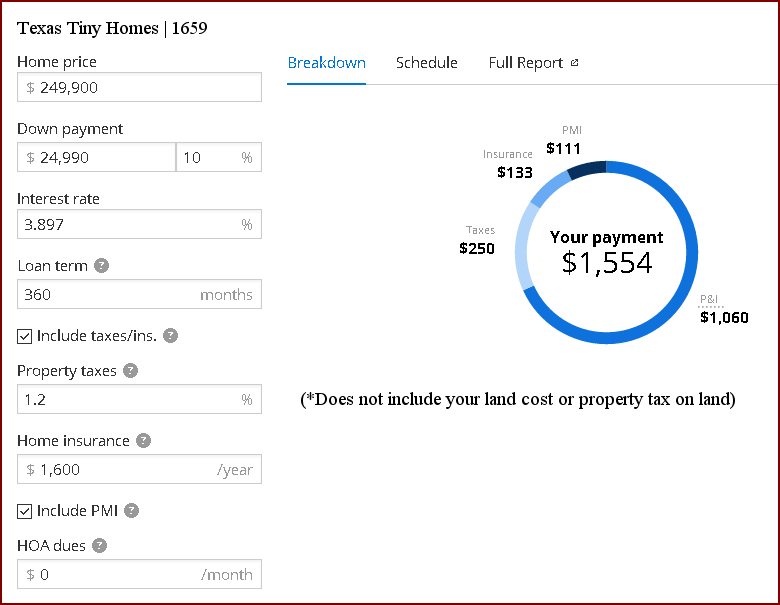 Monthly Payment Plan 1659 Texas Tiny Homes