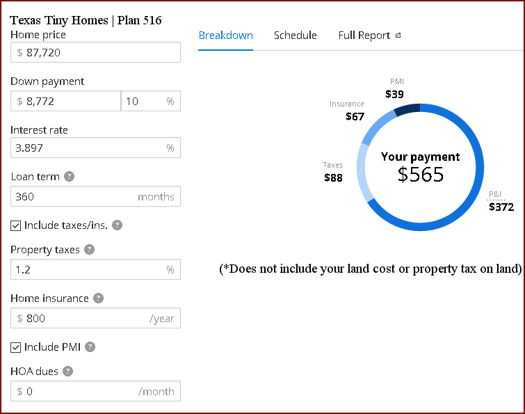 Monthly Payment Plan 516 Texas Tiny Homes